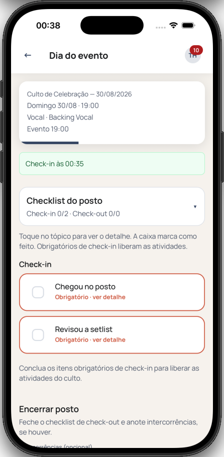 Checklist do posto no App