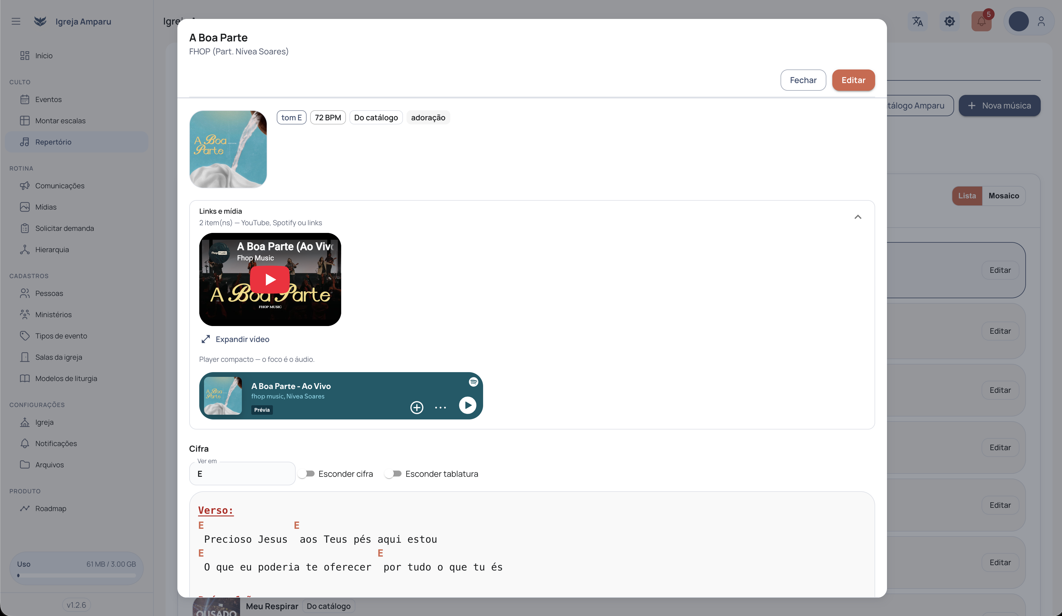 Cadastro de música no Portal